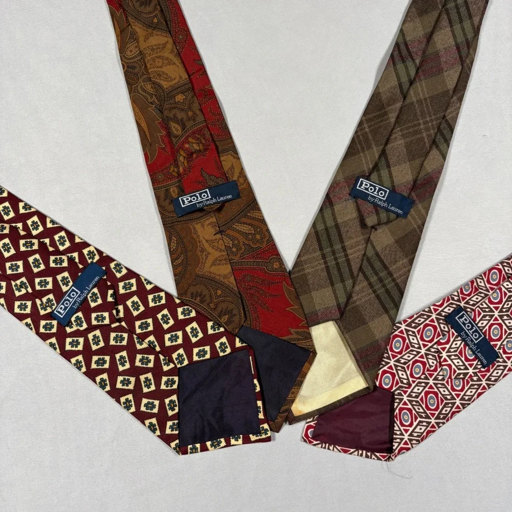 Polo Ralph Lauren Necktie Mens OS Bundle Silk Wool Paisley Plaid Geometric USA